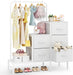 Dresser for Bedroom with Hanging Rack, 5 Drawers Dresser with Clothes Rack, Fabric Dressers & Chest of Drawers with PU Finish Storage Organizer, for Living Room Closet, White