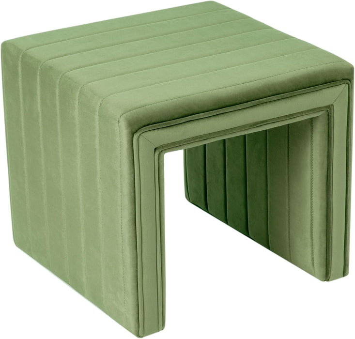 Modern Channel Tufted Velvet Ottoman Home Décor|Ottoman for Living Room & Bedroom - Green