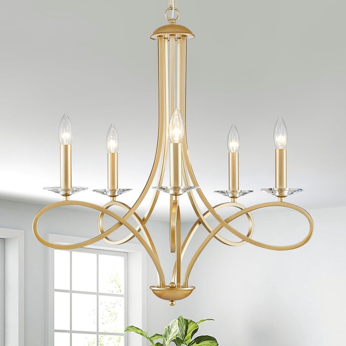 Gold Five Light Chandelier Fixture Crystal Accents
