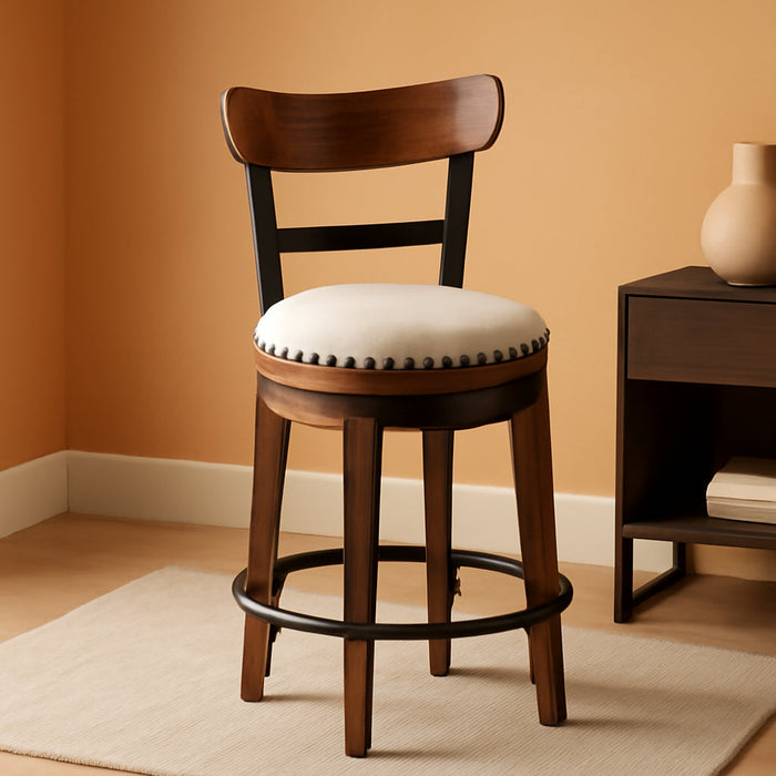 Valebeck Rustic Farmhouse 24.5” Counter Height Swivel Bar Stool, Brown