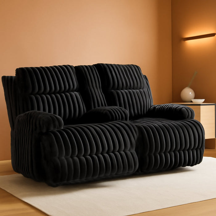 Signature Design by Ashley Higgesbee Contemporary Reclining Loveseat with Console, USB Charging Port, Storage and 2 Cup Holders, Black