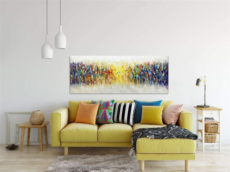 Art,24X60Inch Large Size Knife Painted Texture Art Yellow White Abstract Canvas Wall Art Colorful Modern Oil Paintings Framed Ready to Hang