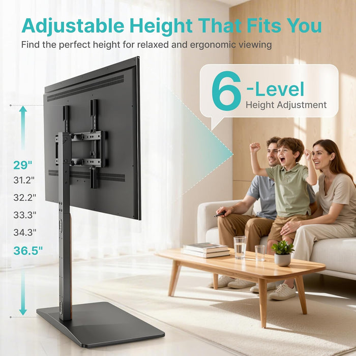 Swivel TV Stand with Wood for 32-85 Inch LCD LED OLED Screen, Holds 132 Lbs, Height Adjustable Universal Floor TV Stand, Max VESA 600 * 400Mm, Black, for Bedroom Living Room