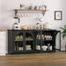 63 Inch Sideboard Buffet Cabinet with Glass Doors, Credenzas Cabinet, Black | 4 Doors, Arched, Large, Adjustable Shelves, Modern Style, for Living Room, Kitchen, Entryway