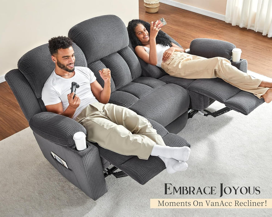 85" Manual Reclining Sofa, 3 Seater Recliner Couch with Dual Wingback Recliners & Cup Holders, Comfy Oversized Living Room Sofa, Grey