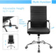 Ribbed Office Desk Chair Mid-Back PU Leather Executive Conference Task Chair Adjustable Swivel Chair with Arms (Black)