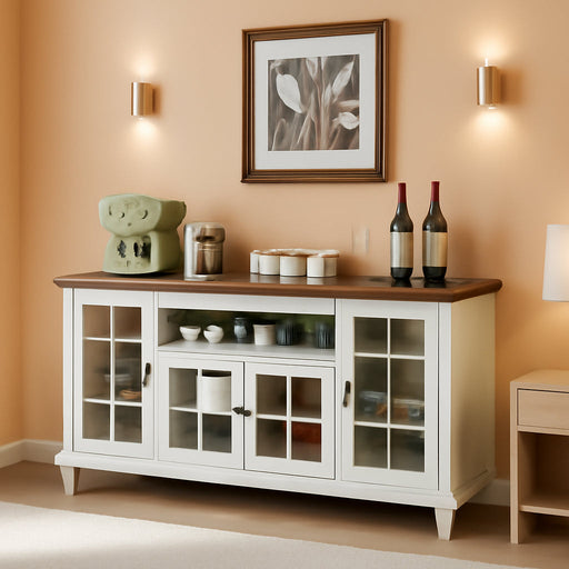 60-Inch Sideboard Buffet Cabinet with Glass Doors,White