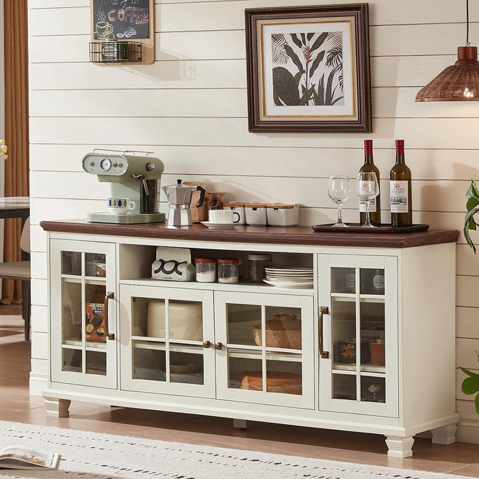 60-Inch Sideboard Buffet Cabinet with Glass Doors,White