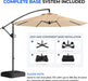 10Ft Cantilever Patio Umbrella with Base Included, 30 MPH Wind-Resistant Offset Outdoor Hanging Umbrella with 45 Degree Infinite Tilt and Smooth Crank, 260Gsm Solution-Dyed 8-Year Fade-Resistant Canopy for Backyard Pool Deck, Beige