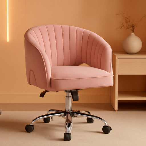 Pink Desk Chair Vanity Chair with Back Home Office Chair Cute Desk Chair Modern Swivel Rolling Chair Computer Chair for Study, Vanity, Bedroom