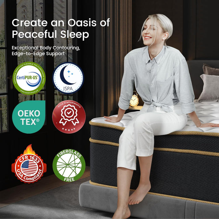 Luxury California King Mattress 12 Inch, Hotel Collection Hybrid Gel Memory Foam Mattress Cal King Size Bed in a Box, Pressure & Back Pain Relief, 7-Zone Pocket Springs, Lumbar & Hip Support