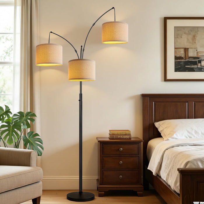 Dimmable Ultra-Tall Arc Floor Lamp Beige-Tone Shade