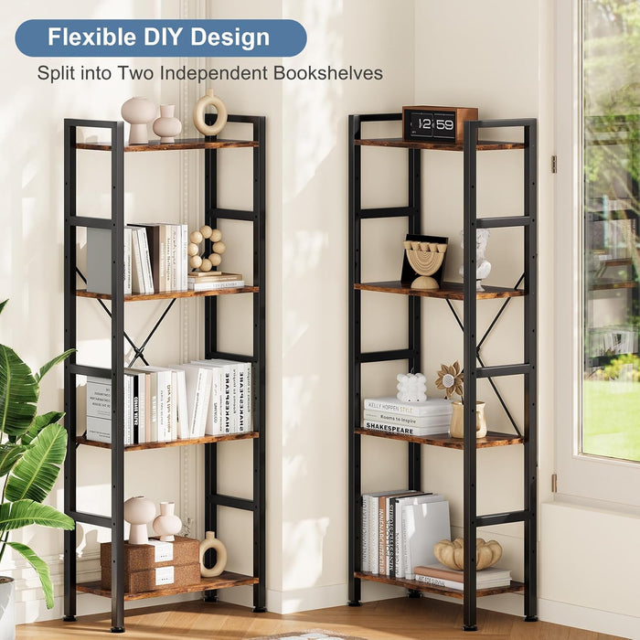 Wide Adjustable Bookshelf With Industrial Modular Panels