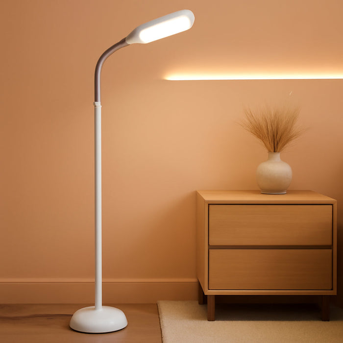 Litespan - Bright LED Floor Reading Lamp for over Chair Crafts and Reading, Estheticians' Light for Lash Extensions, Adjustable Standing Lamp for Living Room, Bedroom, Office - White