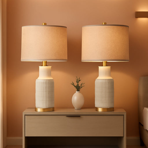 25" Table Lamps Set of 2 - Modern Bedside Lamps for Living Room - White Washed Ceramic Nightstand Lamps for Bedroom