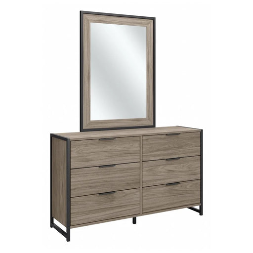 Atria 6 Drawer Modern Engineered Wood Dresser with Mirror in Gray