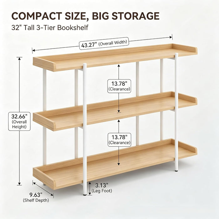 3-Tier Bookshelf with Guardrail, Industrial Open Bookcase, 6-Leg Design | Steel and MDF Construction, 20 Mm round Tubes, 15 Mm MDF Panels