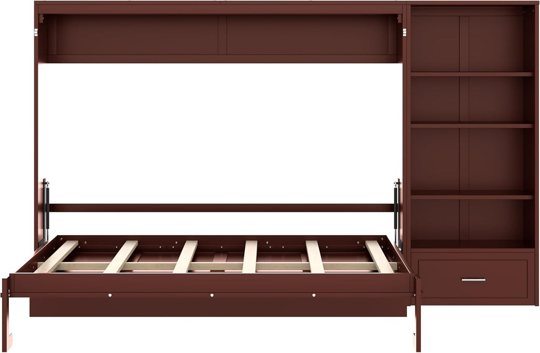 Queen Horizontal Murphy Bed With Desk WalnutFinish