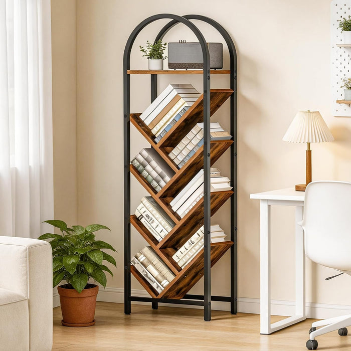 Eight Tier Arched Tree Bookshelf RusticBrown MetalFrame