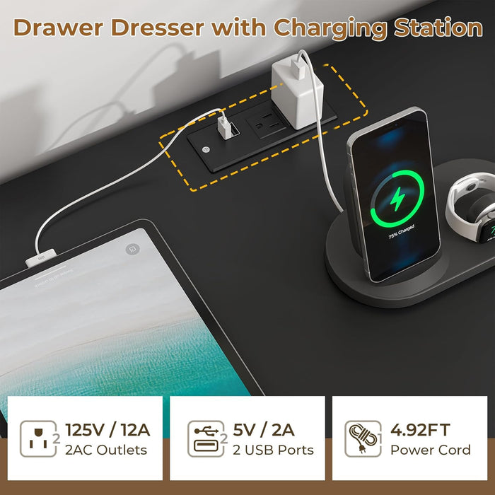 Black Six Drawer Dresser With LEDIlluminationTechnology