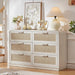 Rattan 6 Drawer Dresser for Bedroom, Grey White