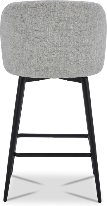 Counter Height Bar Stools Set of 3, 360° Swivel Upholstered Barstools with Backs and Metal Legs, 26" H Seat Height, Fabric in White (Multi-Colored)