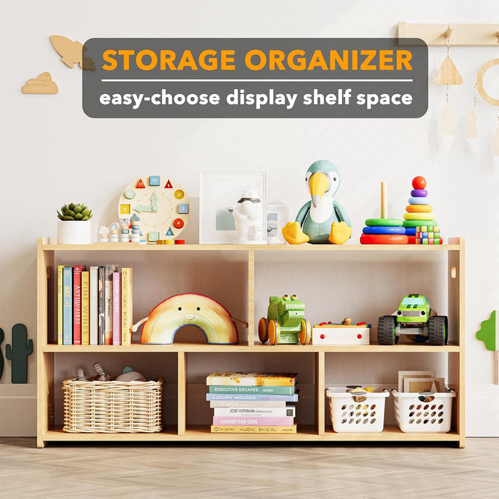 Natural Wooden Montessori Bookshelf Five Compartments
