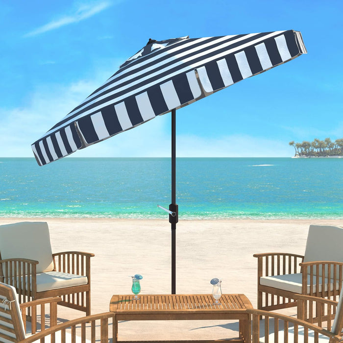SAFAVIEH Outdoor - Elsa 9-Foot Crank Patio Umbrella - Navy & White Canopy - Brown Aluminum Pole - Striped European Spa Design - Ideal for Patio, Deck, Poolside, Backyard (PAT8003B)