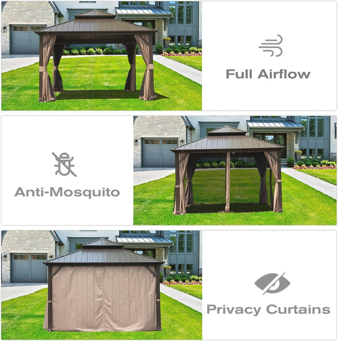 12x12 Ft WeatherproofHardtop Gazebo With Curtains Included