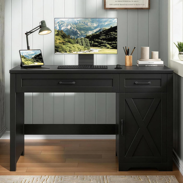 Farmhouse 47" Executive Desk,Computer Desk with Drawers and Storage Cabinet, Home Office Desk for Work and Study.Pure Black