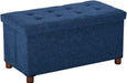 30 Inches Storage Ottoman Bench, Storage Bench with Wooden Legs for Living Room Folding Ottoman Foot Rest Removeable Lid for Bedroom End of Bed, Linen Fabric Blue