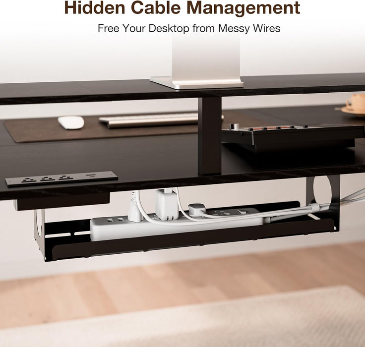 71X32" Electric Standing Desk with 5 Drawers,Power Outlets,Led Light, Black
