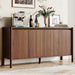59 Inch Walnut Buffet Cabinet, Mid Century Wood Sideboard Storage | 4 Doors and Adjustable Shelves, Solid Wood round Legs. Ideal for Kitchen, Living Room, Coffee Bar, Dining Room.