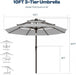 10FT Patio Umbrella 3 Tiers Outdoor Market Umbrella with 32 Solar Powered LED Lights, Windproof Outdoor Market Umbrella for Deck, Poolside & Garden, Sturdy Push-Button Tilt Table Umbrella, Light Gray