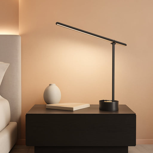 Sunturalux™ LED Desk Lamp with USB Charging Ports HWT-H01 - Stepless Dimmable Eye Caring Desk Light for Home Office Bedroom Bedside College Dorm, Foldable Table Lamp Reading Lamp Black