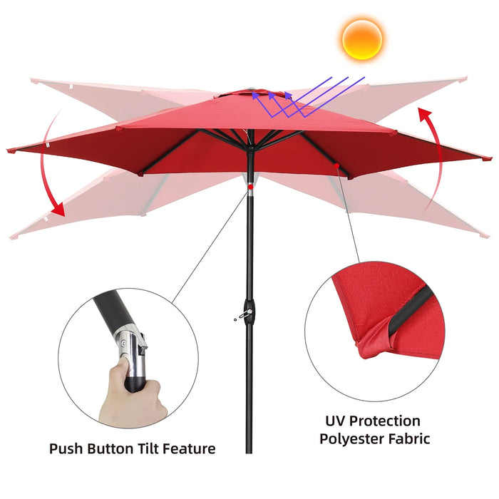 9Ft Patio Umbrella Outdoor Portable Table Market Umbrella with Push Button Tilt/Crank Waterproof Uv-Proof, Burgundy