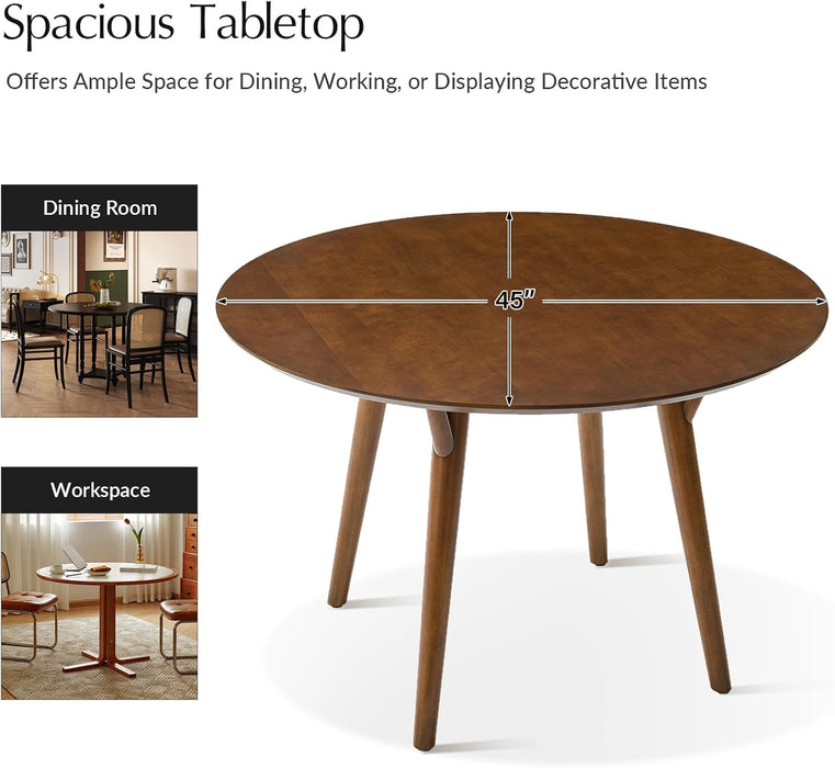 round Dining Table for 4, 45” Solid Wood Kitchen Table, Small Dinner Coffee Writing Table for Kitchen Dining Room, save Space, Walnut
