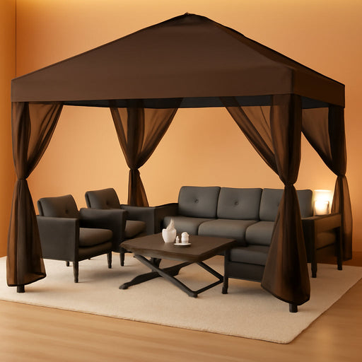 CROWN SHADES Gazebo 10X10 Pop up Canopy with Mosquito Netting, Screen Tent with 4 Ropes, 8 Stakes, 4 Sandbags and Wheeled Storage Bag, Canopy for Patio & Backyard Parties,Camping&Events -(Coffee)