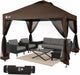 CROWN SHADES Gazebo 10X10 Pop up Canopy with Mosquito Netting, Screen Tent with 4 Ropes, 8 Stakes, 4 Sandbags and Wheeled Storage Bag, Canopy for Patio & Backyard Parties,Camping&Events -(Coffee)