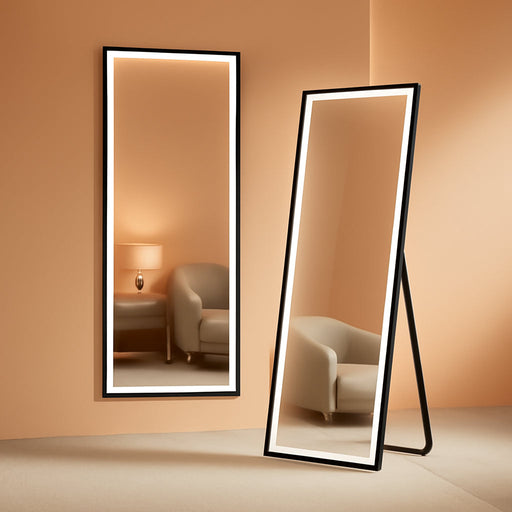 56×18 LED Full Length Mirror with Lights - Wall Mounted Vertical Vanity Mirror for Bedroom & Bathroom, Full Body Backlit, Adjustable Brightness, Tempered Glass