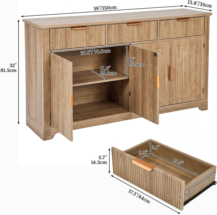 59" Fluted Buffet Cabinet with Storage Natural Oak