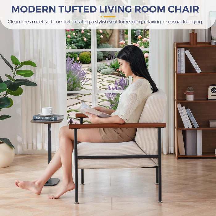 Beige Upholstered Decorative Chair With Metal Frame