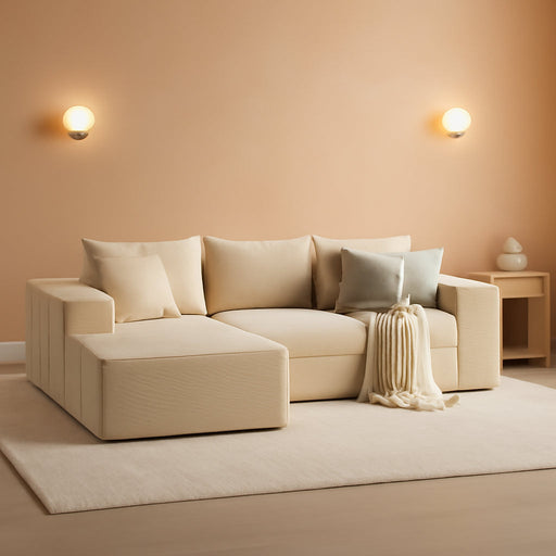 Beige 108 Inches Left Facing ChaiseLounge SectionalSofa