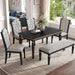 6-Piece Kitchen Dining Table Set, 60" Rectangular Table with 4 High-Back Tufted Upholstered Chairs & 1 Bench, Rubberwood Legs Modern Elegant Farmhouse for Kitchen Room, Black