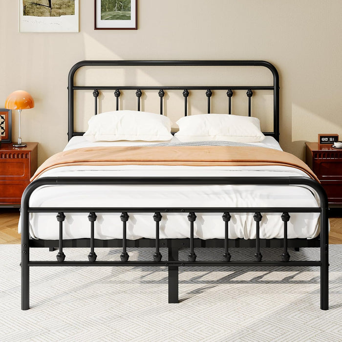 Queen Size Metal Bed Frame, Victorian Style Headboard and Footboard