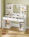 VASAGLE KAILYN Collection - Vanity Desk with Mirror and 9 LED Bulbs, Modern Vanity Makeup Table with Power Outlets, Dressing Table with 2 Cabinets, for Bedroom, Cloud White URDT142WB01S