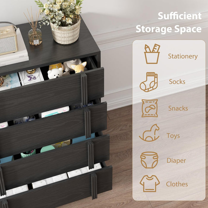 4 Drawer Dresser for Bedroom, Dresser with Vertical Handle