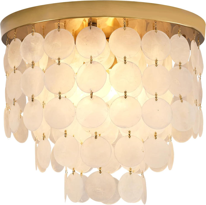 Capiz Shell Chandelier AntiqueGold Finish Flush Mount