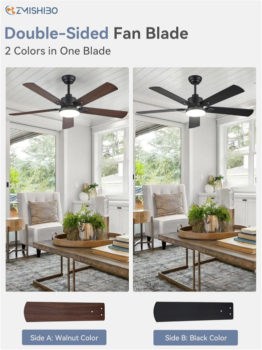 2 Pack 52" Ceiling Fans with Lights, Black Modern Ceiling Fan with Remote, Farmhouse Indoor Ceiling Fan with Dual Finish Blades, Quiet & Strong Motor, Bright LED Light.