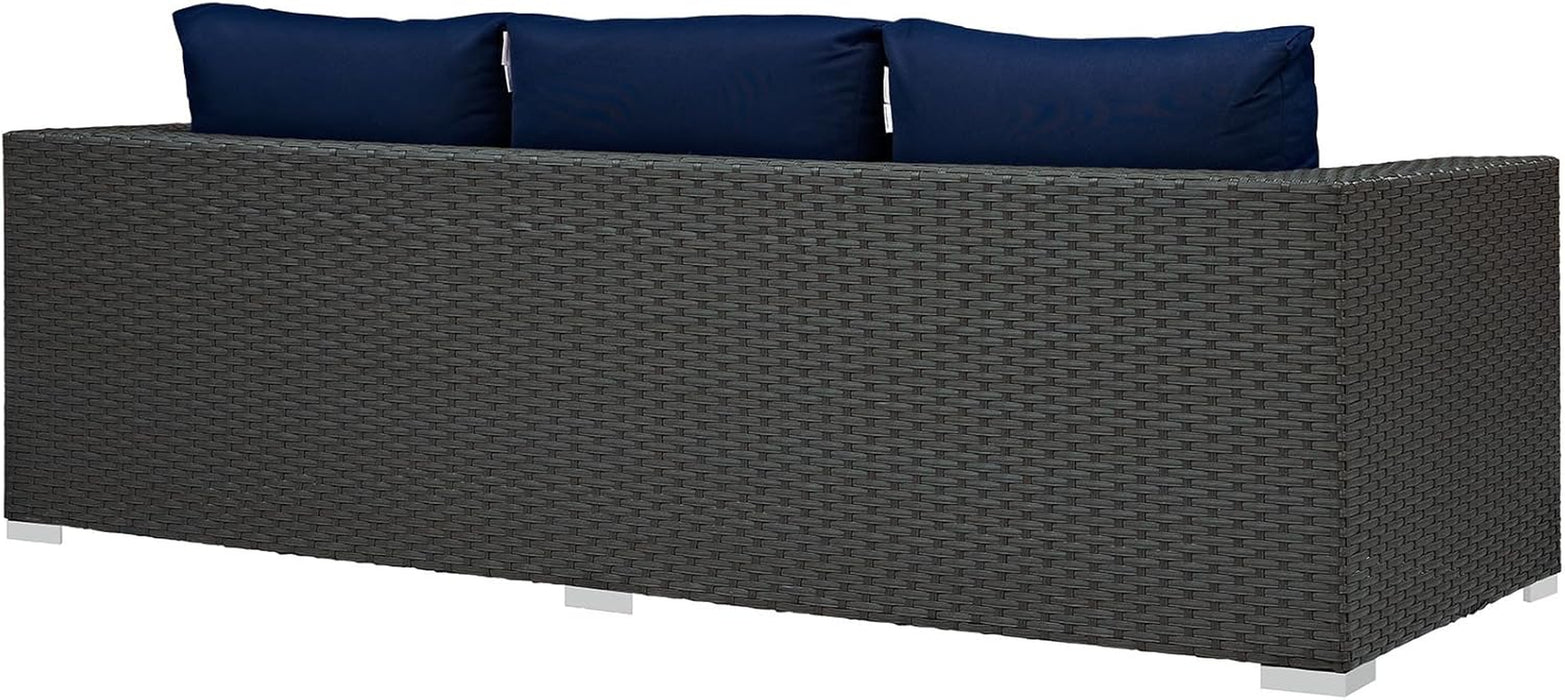 Sojourn Wicker Rattan Outdoor Patio Sunbrella Fabric Sofa in Canvas Navy